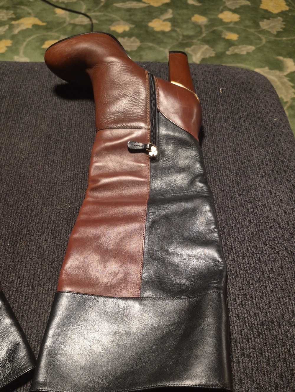 Two-Tone Brown and Black Leather Boot (Brand Unspecified)